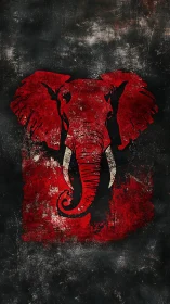 Red elephant head graphic on dark distressed background.