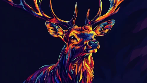 Prismatic stag blazing with neon wilderness majesty at dusk.