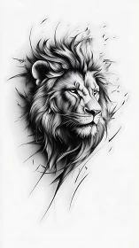 Monochrome digital lion portrait with dynamic linework.