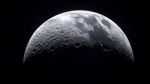 Craters glitter as the waking half-moon edges into darkness