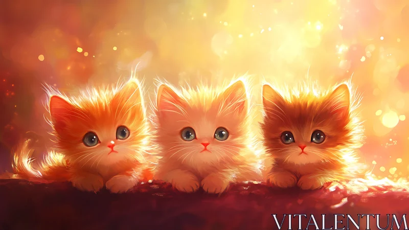 Three Glowing Kittens Bathed in Warm Golden Light.