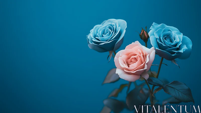 Three Beautiful Roses Against a Stunning Teal Backdrop