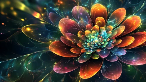 Radiant fractal flower blooms with layered luminous petals