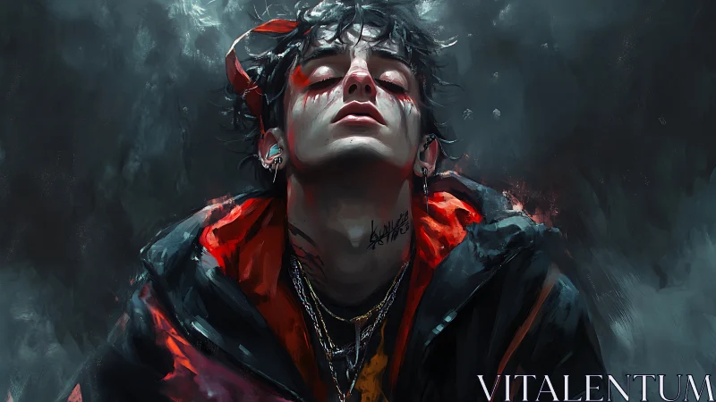 Stormlit rebel exhales crimson silence into the night