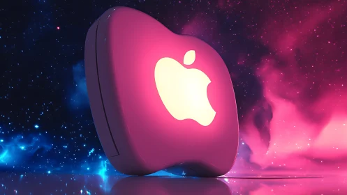 Glowing Apple Logo Illuminates Cosmic Night Sky