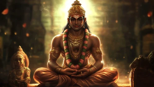 Divine yogic deity in luminous temple ambiance digital painting.