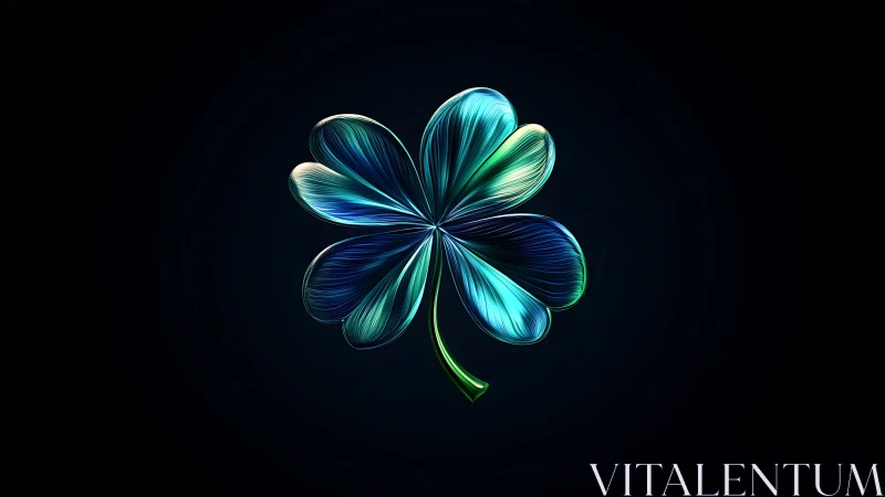 Radiant blue four leaf clover glowing with gentle luck.