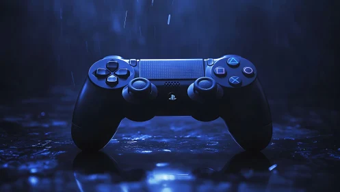 DualShock's Electric Dream: A Gaming Controller Glows in Digital Nights.
