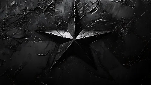 Bold black star rises from a textured, shadowy surface