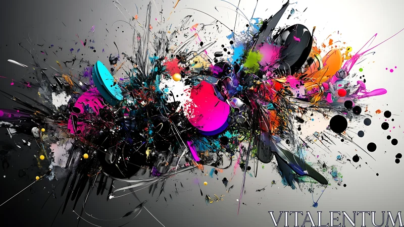 Digital painting of explosive chromatic motion on neutral field.