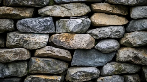 Close-up of rustic stone wall with natural textures and earthy tones.