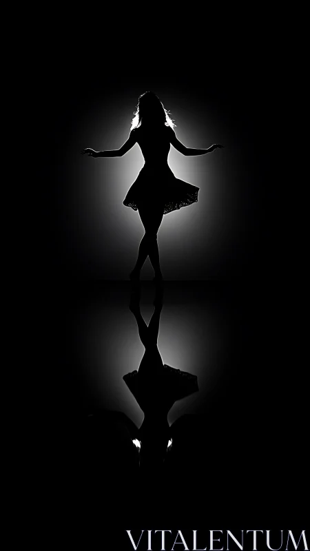 Silhouette of rotating dancer with reflective surface below.