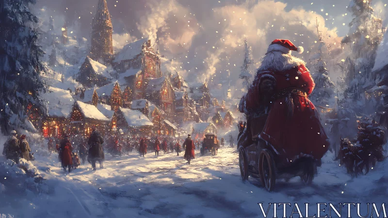 Snowlit Santa rolls into a lantern-bright winter village