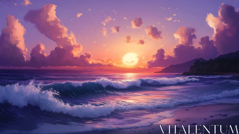 Gentle twilight waves under a dreamy cotton-candy sky.