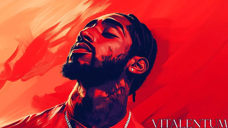 Vibrant red portrait of reflective man in digital vector style.