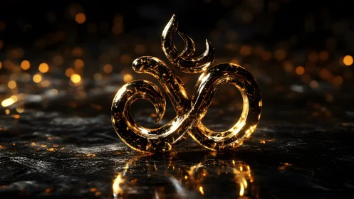 Golden Om Symbol in Modern Artistic Style with Glowing Highlights.