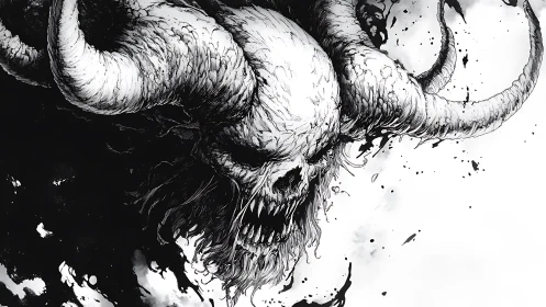 Horned skeletal daemon rendered in high-contrast ink storm.