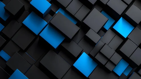 3D Abstract Black and Blue Cubes Pattern in Modern Minimalist Style.