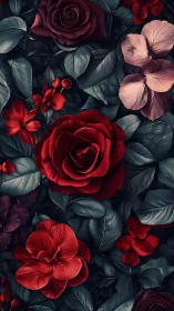 Velvet Roses in Deep Botanical Arrangement.