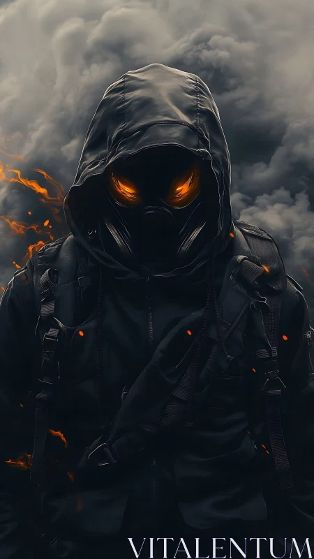 Hooded ember scout watches the storm-swollen sky smolder