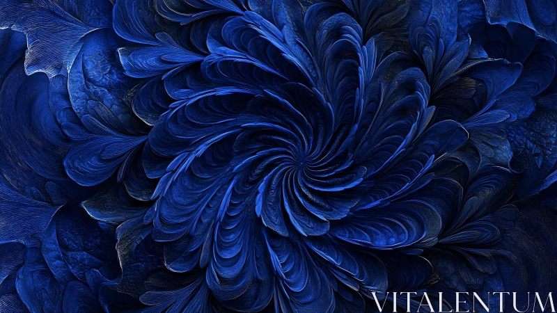 Deep blue fractal bloom spirals inward with luminous petals