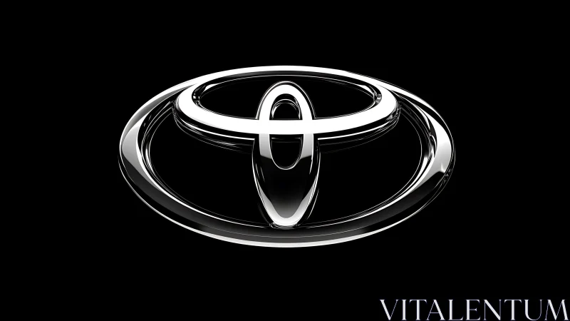 High-gloss chrome automotive emblem on deep black background