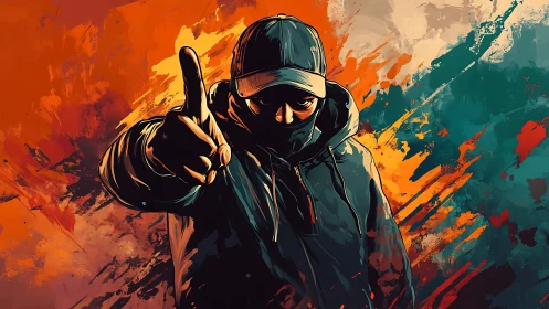 Streetwise stance amid bold splashes of urban color.