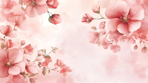 Pink Floral Composition with Layered Watercolor Blooms