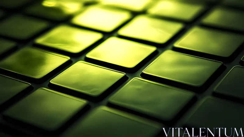 Close-up of green illuminated square tiles in abstract style.
