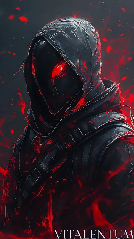 Hooded dark figure with red glowing eyes and energy.