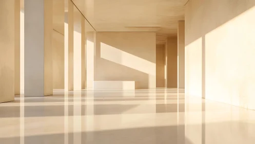 Minimalist Interior Space with Columnar Elements and Directional Light