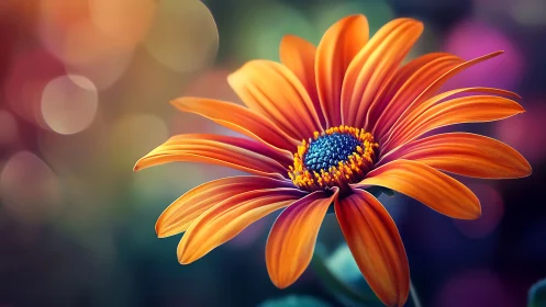 Orange Gerbera Daisy with Layered Petals and Blue Stamen Center.