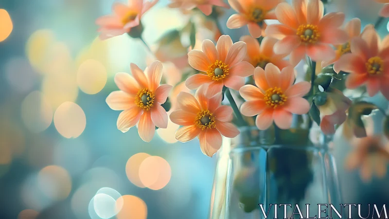 Peach Daisies Dance: Luminous Garden Reverie in Glass.