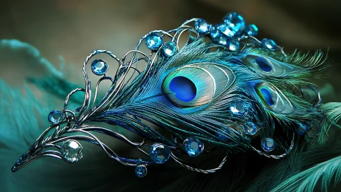 Peacock feather tiara rendered with crystal jewel accents.
