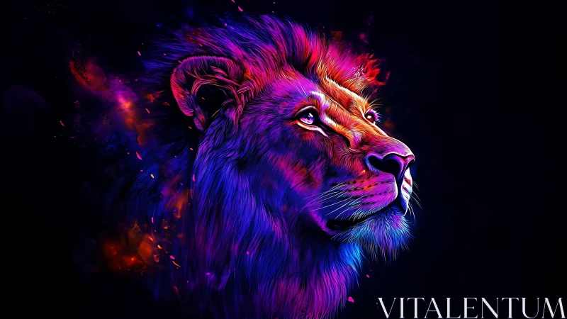 Chromatic lion profile in neon spectral digital rendering.