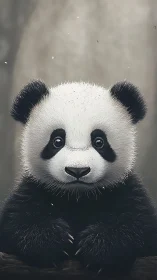 Gentle baby panda gazes forward with soft, hopeful eyes