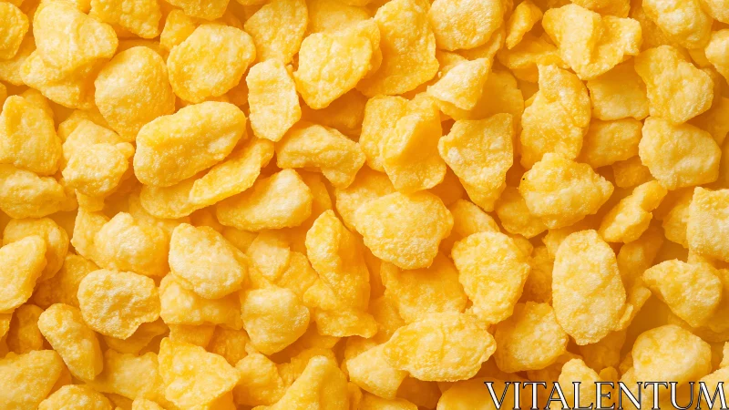 Close-up image shows clustered yellow puffed cereal pieces