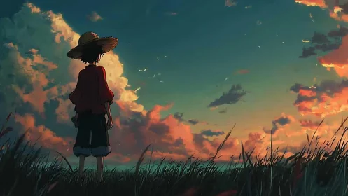 Backlit anime figure studies luminous sunset cloud dynamics