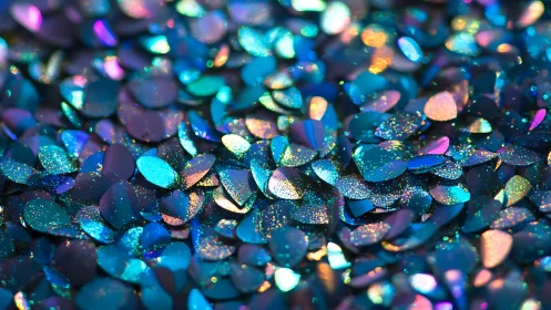 Iridescent macro close-up isolates layered holographic sequins