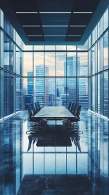 High-Rise Conference Room with Panoramic City Skyline.