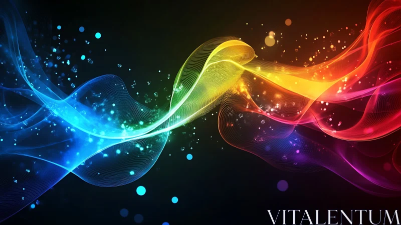 Prismatic light waves flow across a dark cosmic backdrop