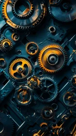 Interlocking brass and steel gear array under cinematic lighting