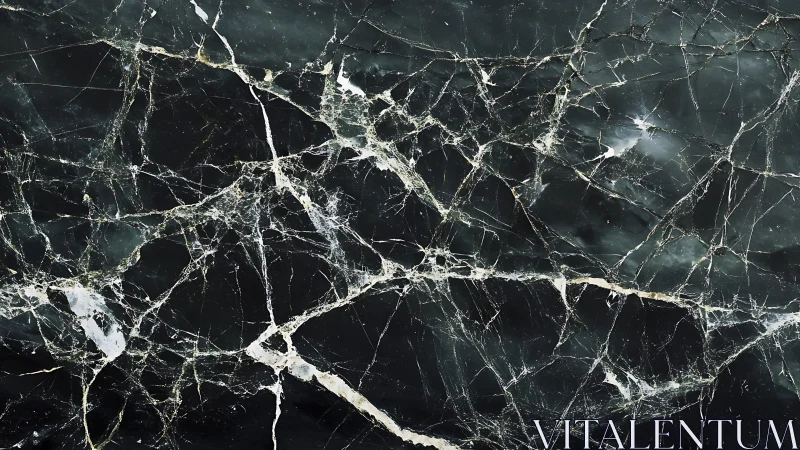 Dark marble slab shows intricate white fracture veining.