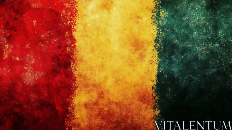 Textured tricolor bands in warm red, gold, and deep teal.