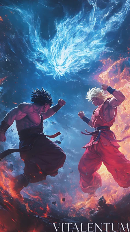 Raging fire and calm lightning collide in a skyward duel