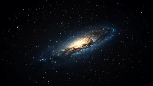 Gentle spiral galaxy glowing softly in the quiet night sky.