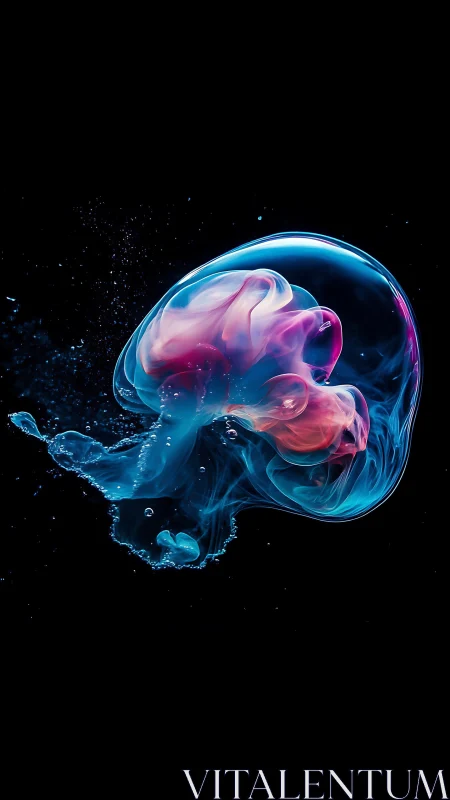 Digital painting of bioluminescent jellyform in negative space.