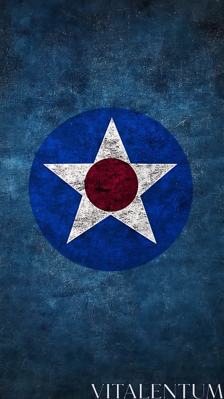 Weathered aviator roundel blazing against midnight blue sky.