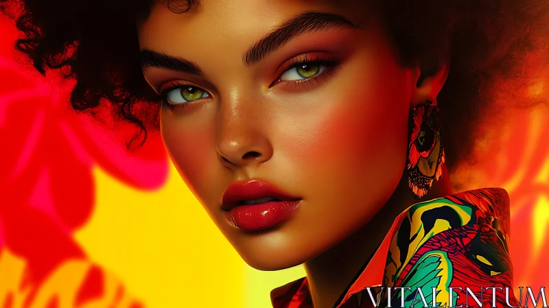 Vivid digital portrait with tropical fashion accents.