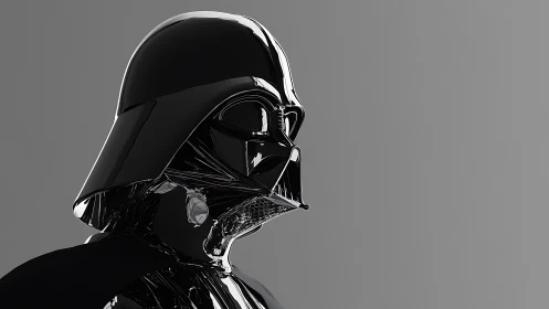 Gleaming sci fi helmet portrait in sleek silver tones.